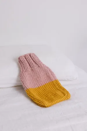 Hot Water Bottle Cover  - Mustard/Pink