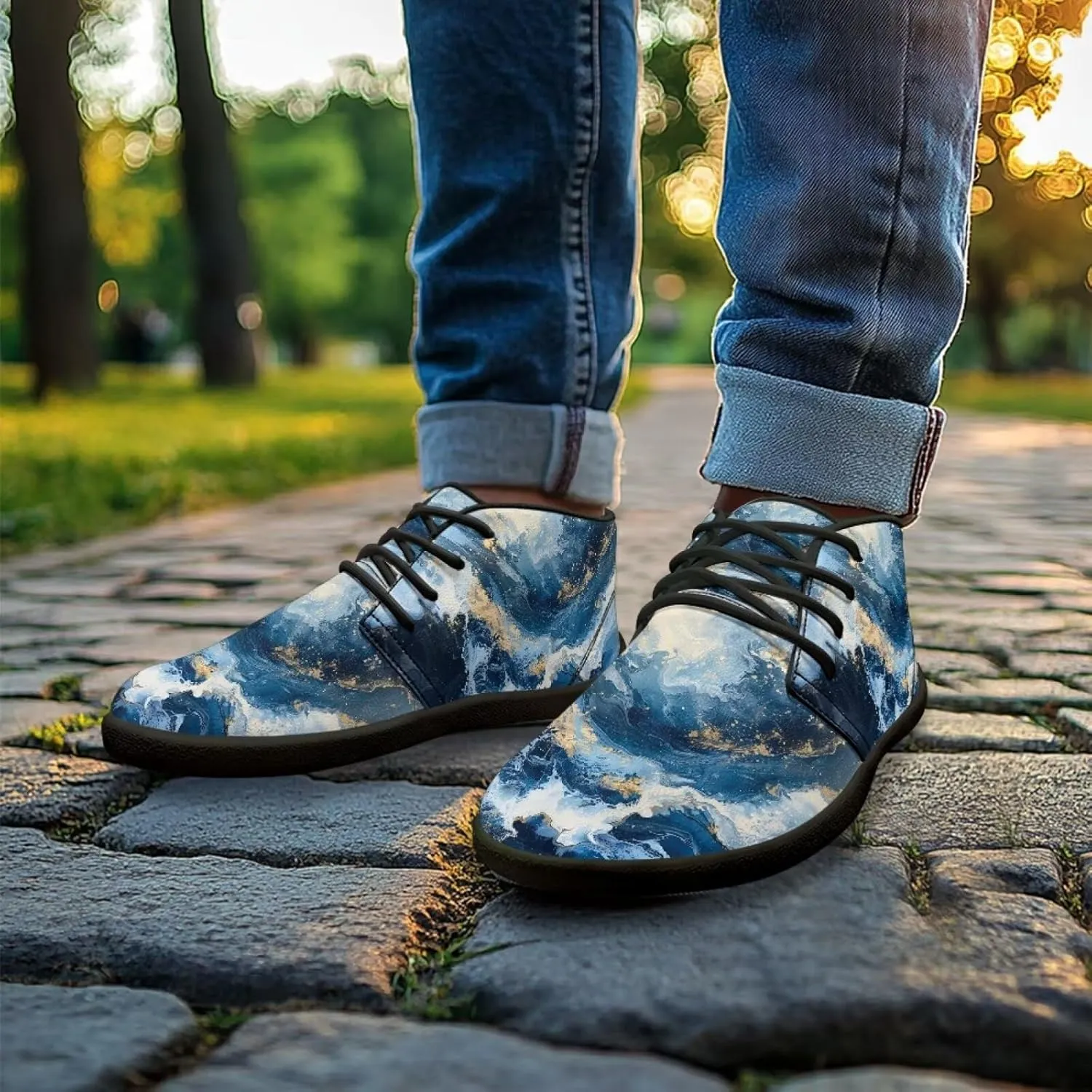 Howilath Marble Print Barefoot Sneakers Men Low Top Extra Width Anti-Skid Running Cross Training Shoe