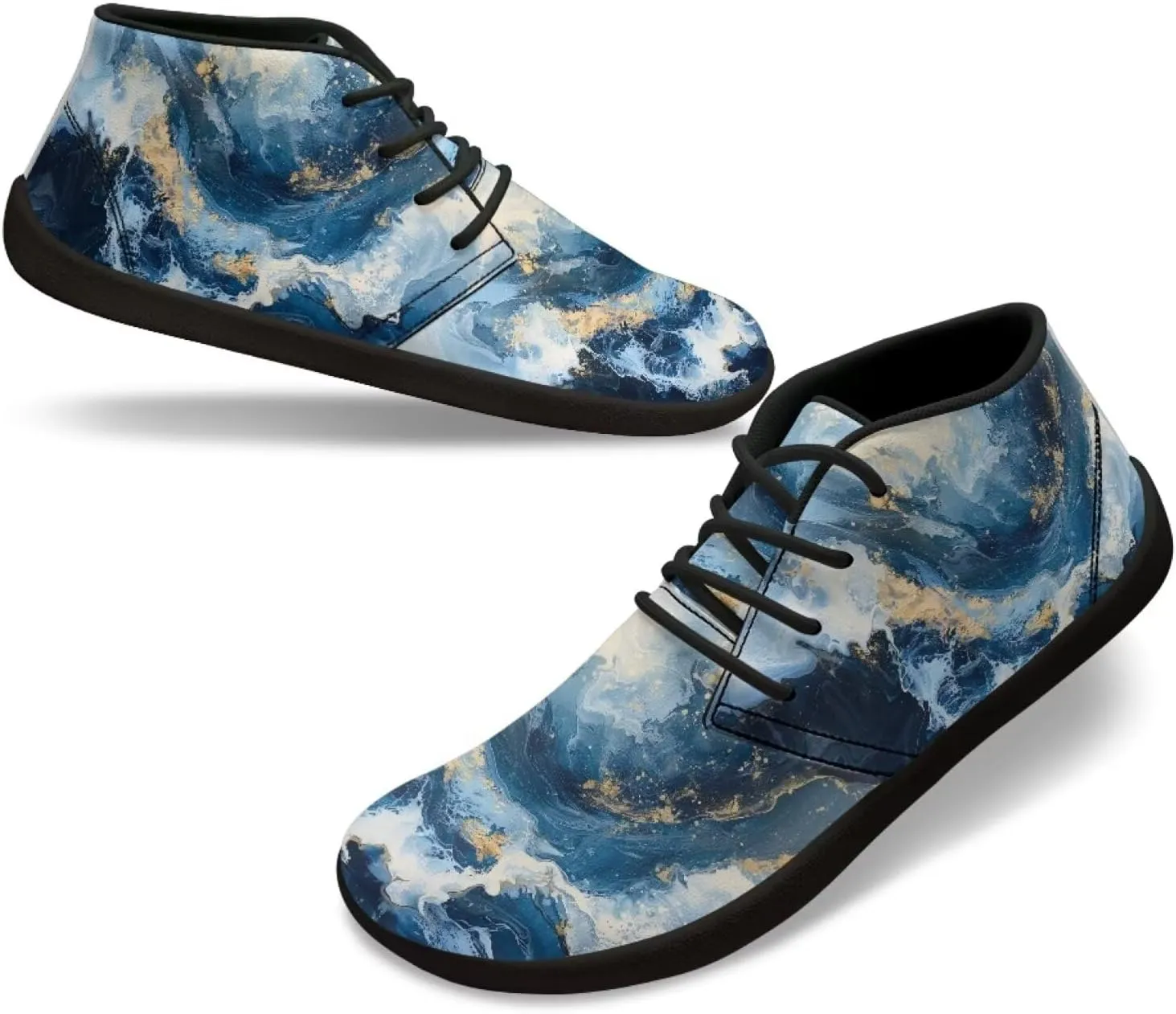 Howilath Marble Print Barefoot Sneakers Men Low Top Extra Width Anti-Skid Running Cross Training Shoe