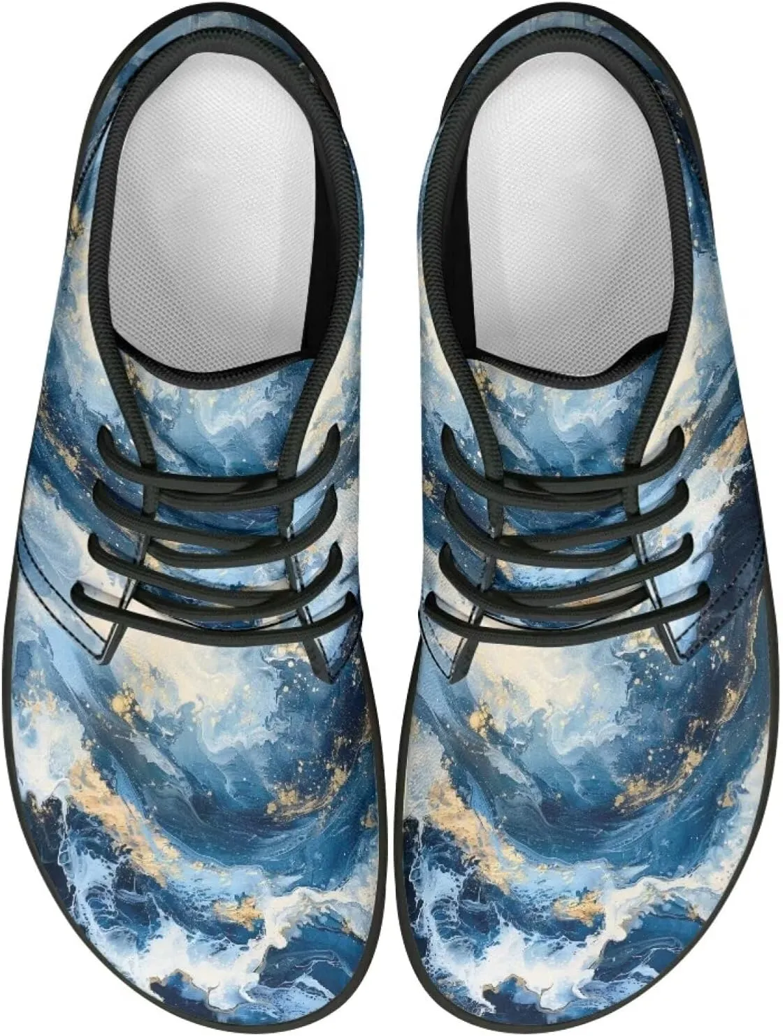 Howilath Marble Print Barefoot Sneakers Men Low Top Extra Width Anti-Skid Running Cross Training Shoe