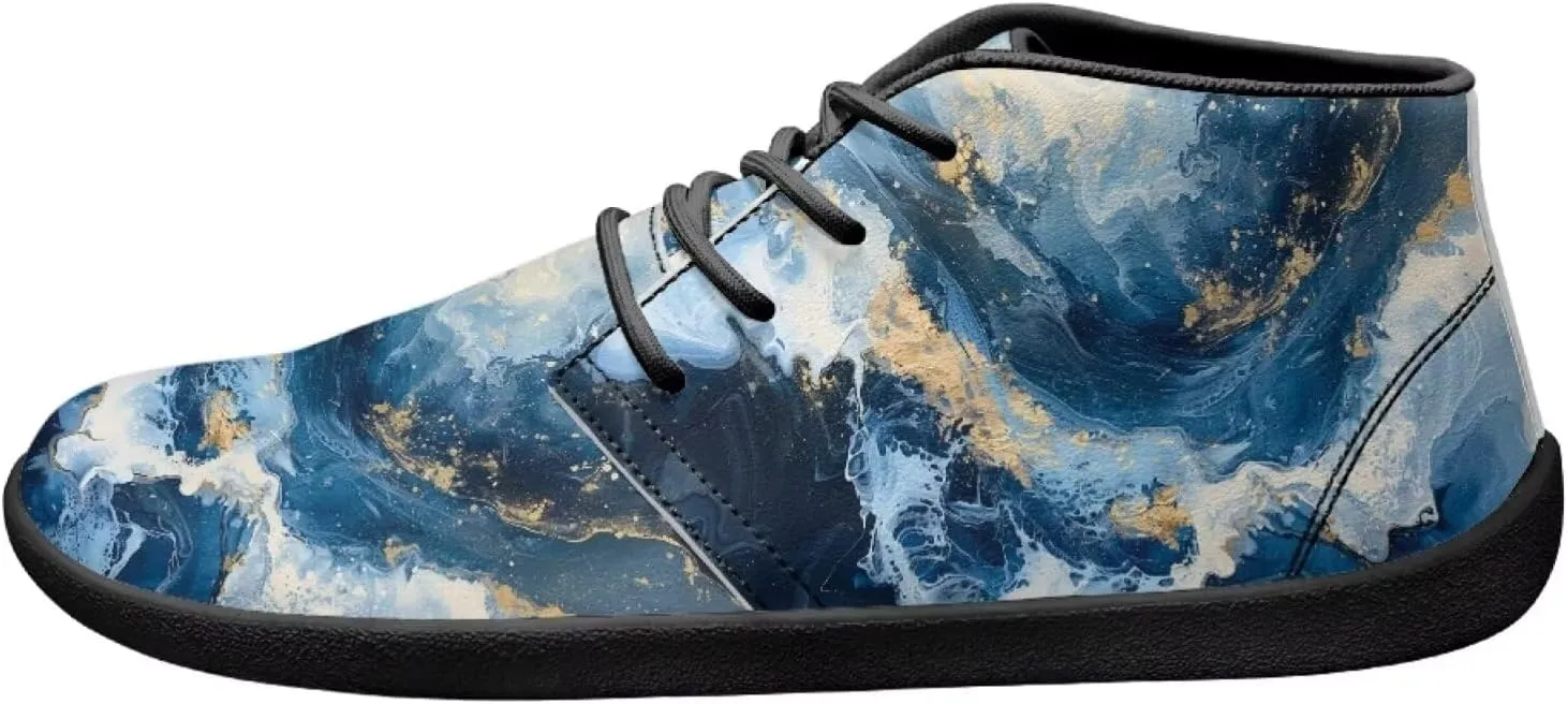 Howilath Marble Print Barefoot Sneakers Men Low Top Extra Width Anti-Skid Running Cross Training Shoe