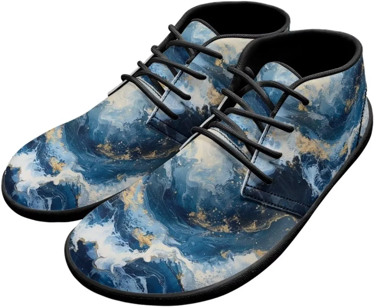 Howilath Marble Print Barefoot Sneakers Men Low Top Extra Width Anti-Skid Running Cross Training Shoe