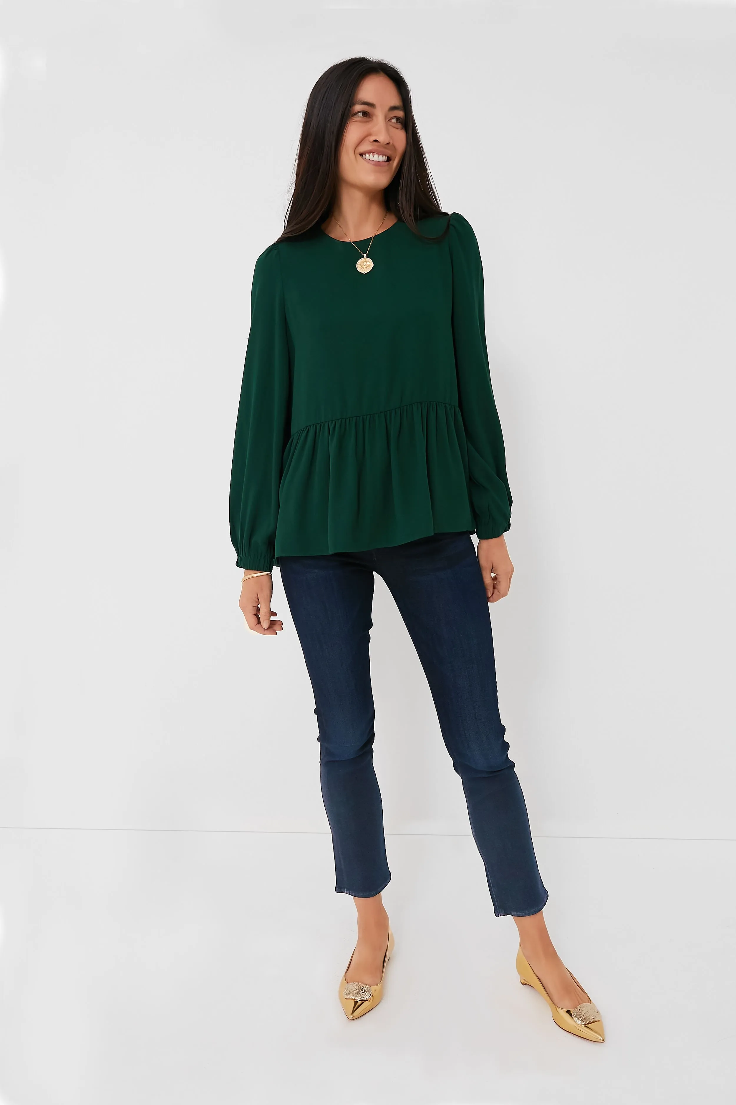 Hunter Green Carlota Peplum Blouse