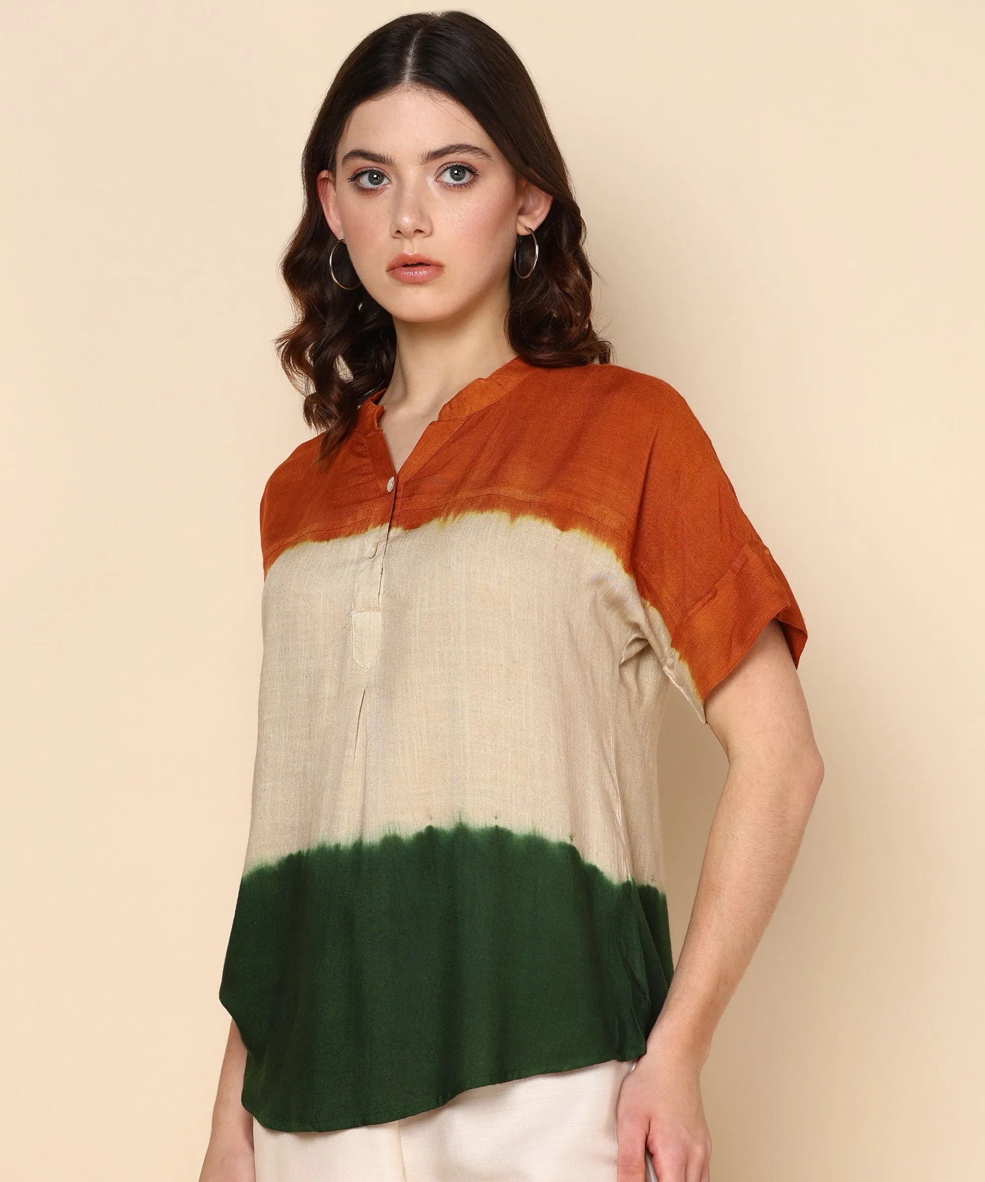 Indian Flag-Inspired Tri-Colored Ombre Dyed Rayon Top