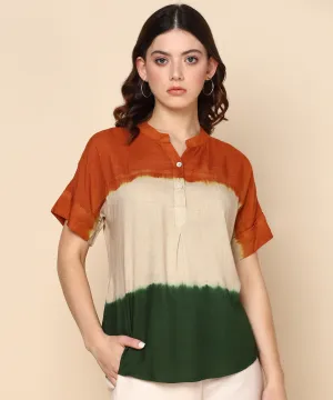 Indian Flag-Inspired Tri-Colored Ombre Dyed Rayon Top
