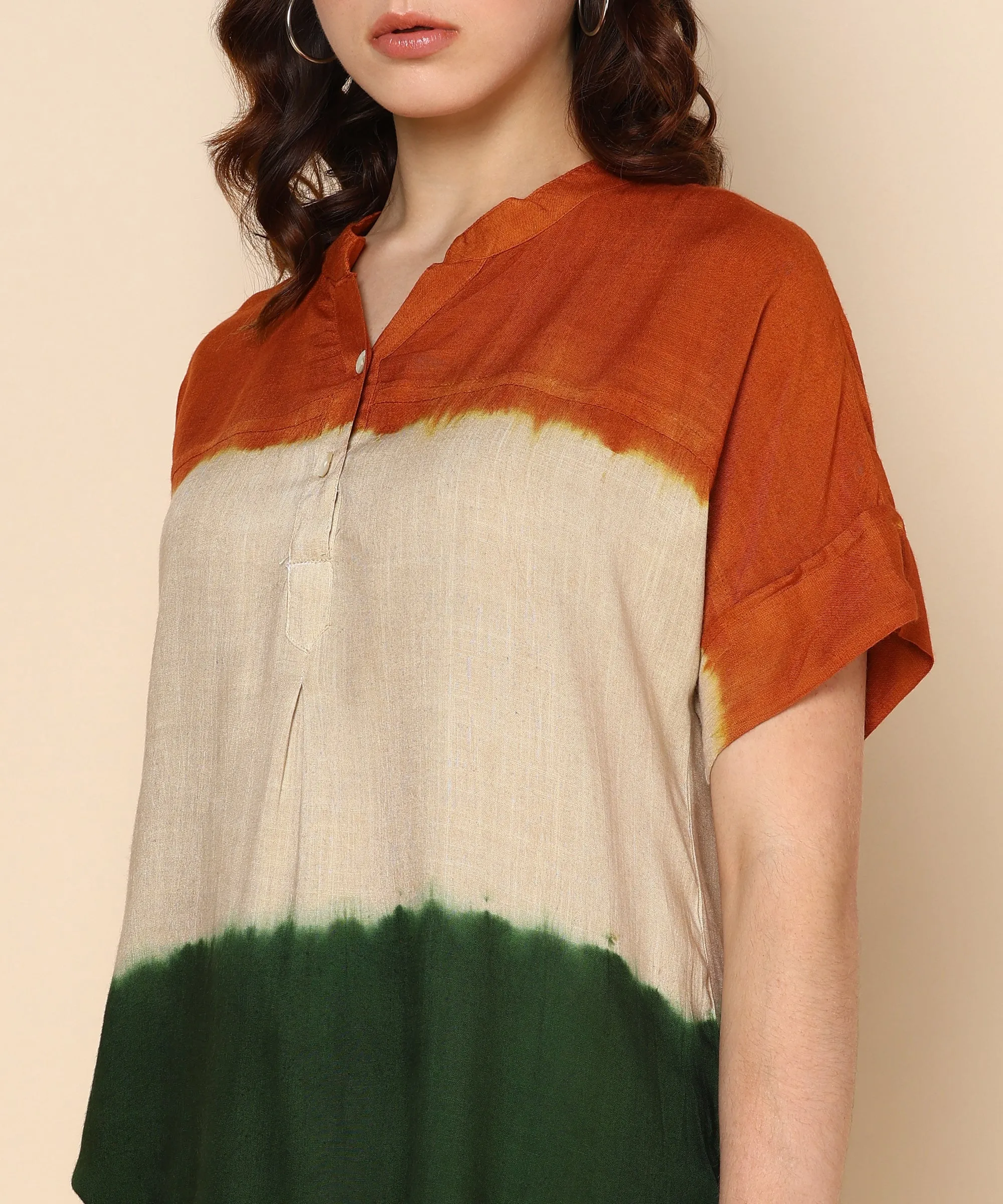 Indian Flag-Inspired Tri-Colored Ombre Dyed Rayon Top