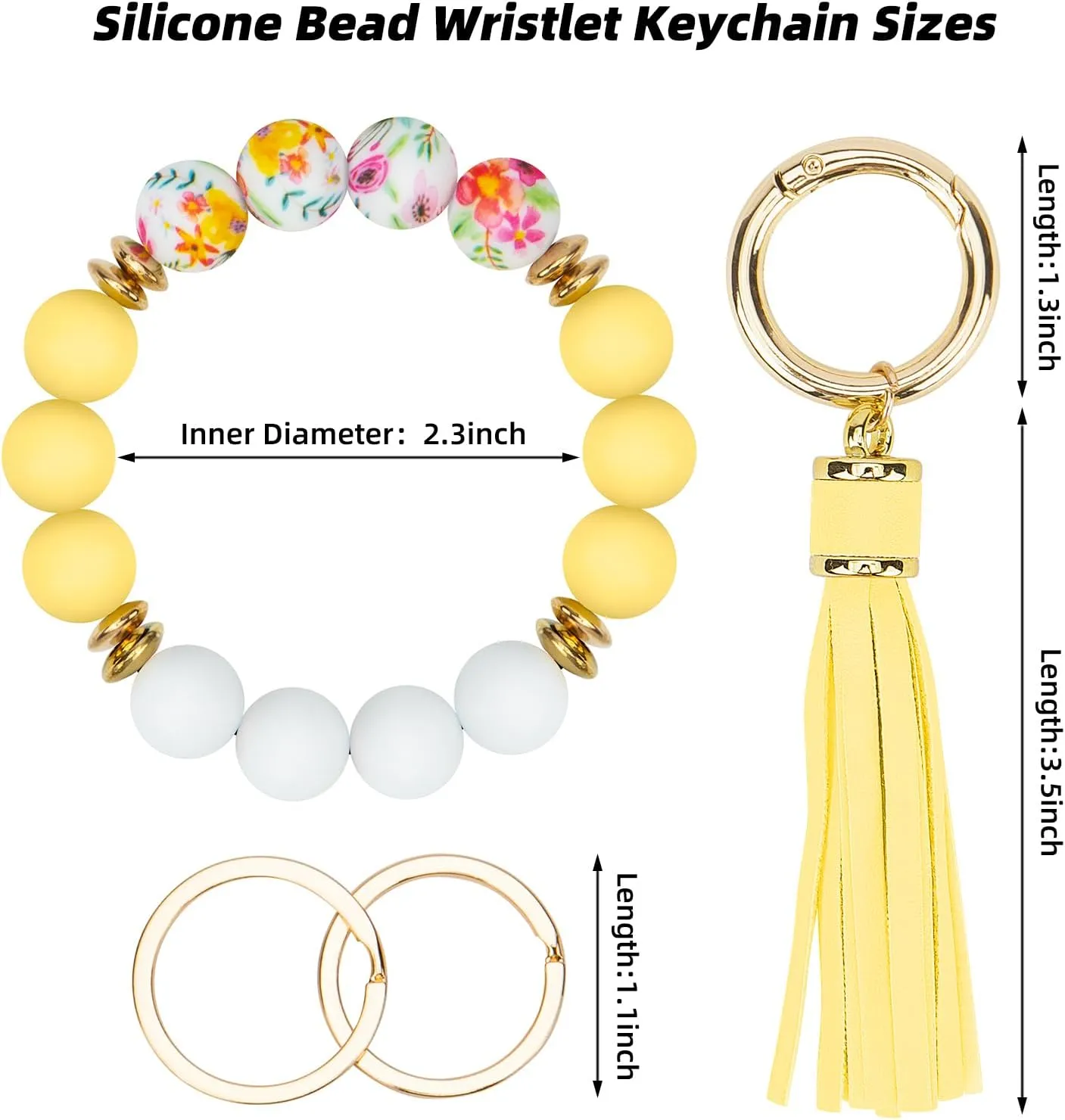 Key Ring Bracelet Car Keychain Holder Wristlet Silicone Beaded Bangle Chains for Women