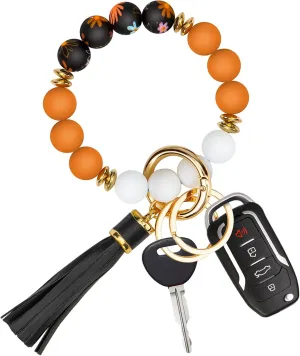 Key Ring Bracelet Car Keychain Holder Wristlet Silicone Beaded Bangle Chains for Women
