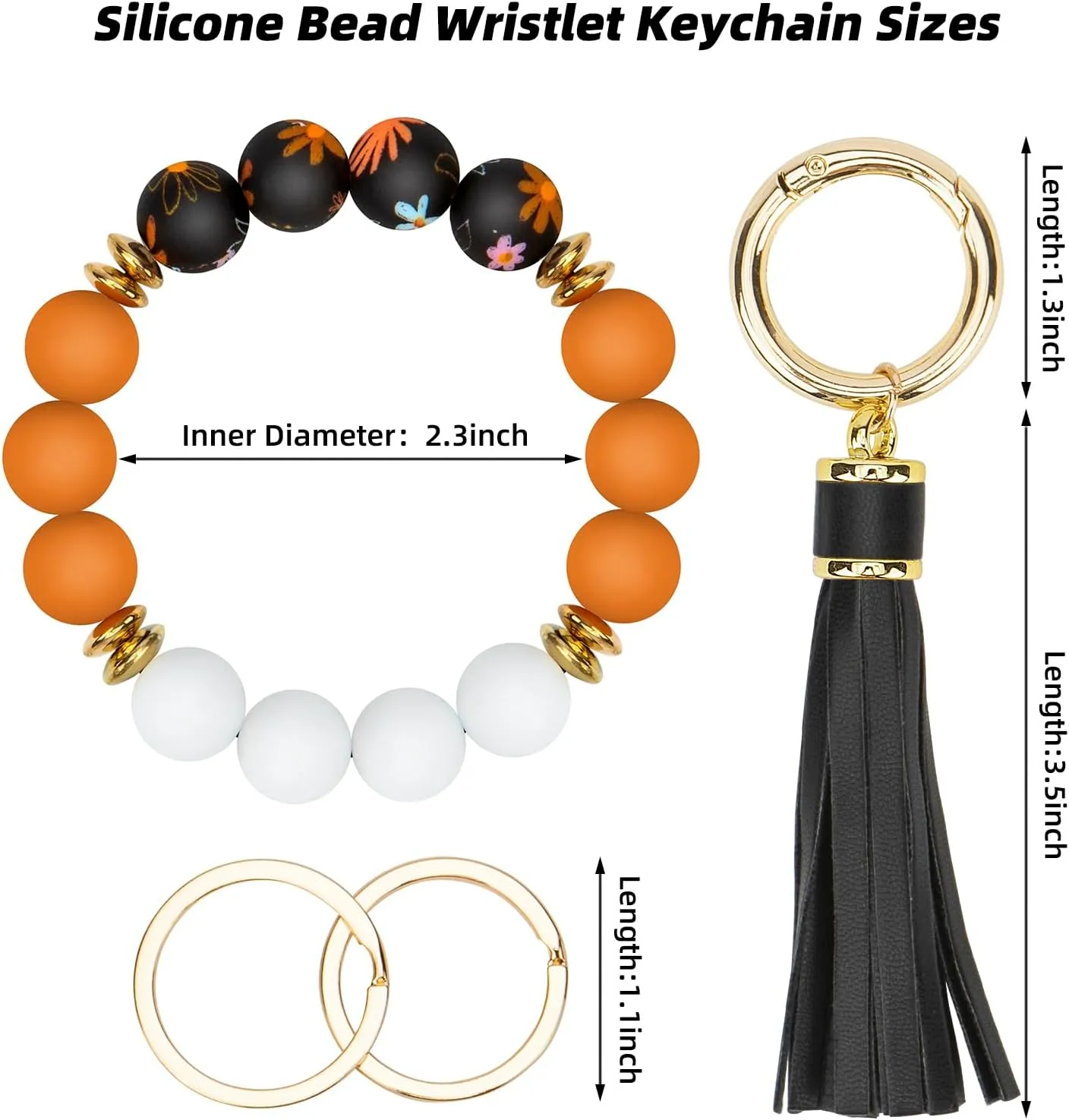 Key Ring Bracelet Car Keychain Holder Wristlet Silicone Beaded Bangle Chains for Women