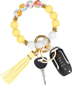 Key Ring Bracelet Car Keychain Holder Wristlet Silicone Beaded Bangle Chains for Women