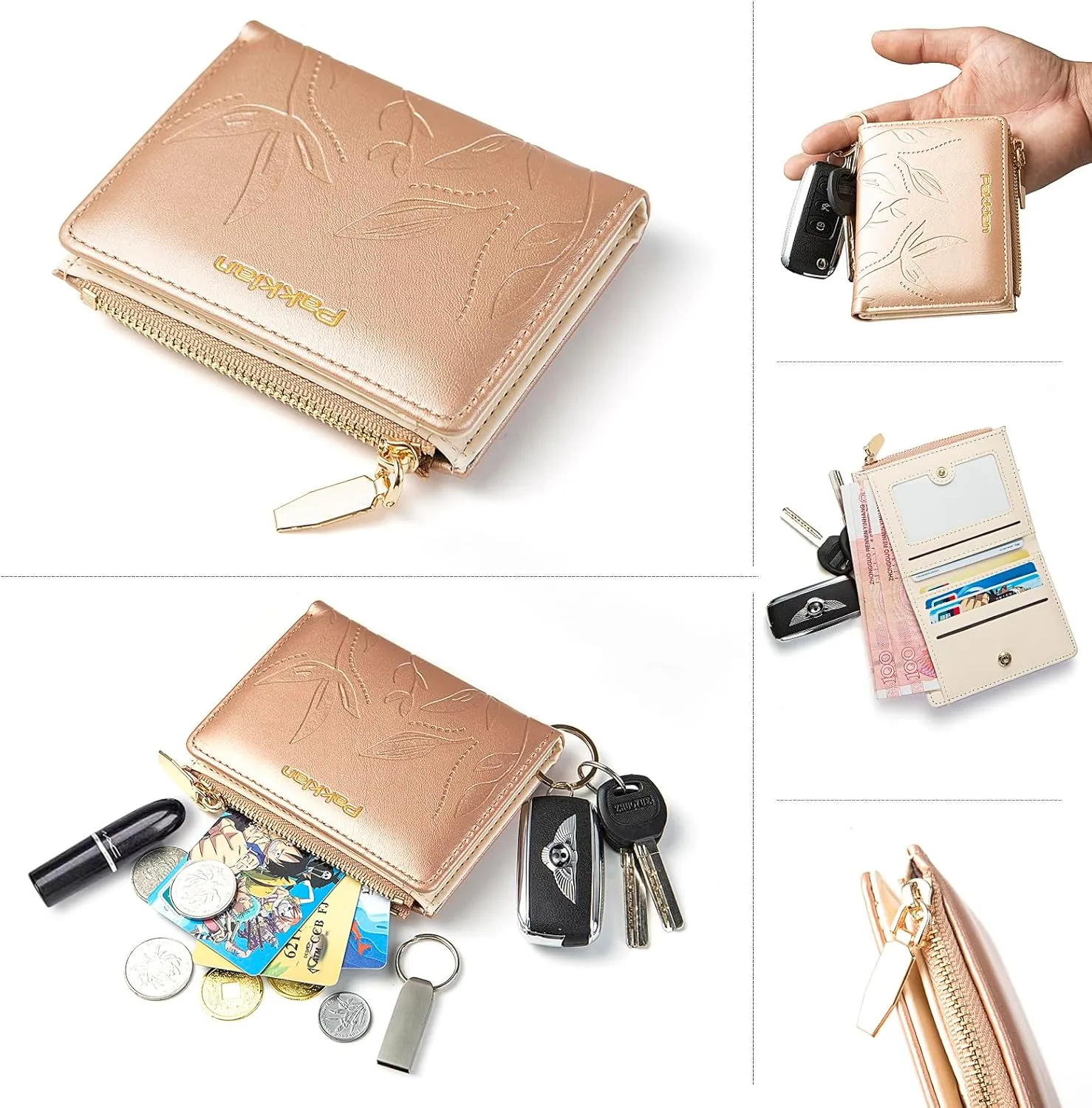 Keychain Bracelet Wristlet with Wallet Card Holder Pocket, Flower Tassel Purse Silicone Key Ring for Women