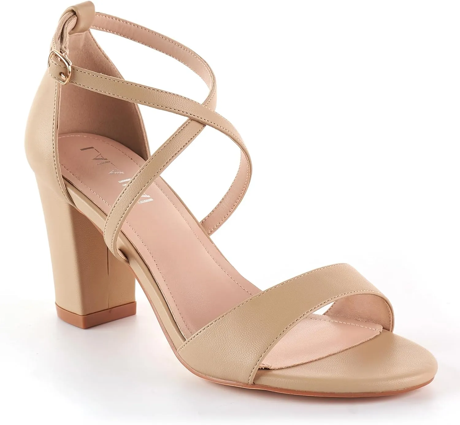 LALA IKAI Womens Ankle Strap Heels Chunky Block Rhinestone Sandals 3 Inch Open Toe Heels Party Wedding Prom Shoes