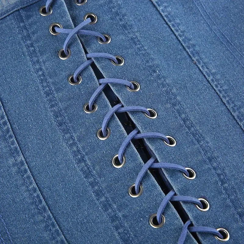 Loookus - Denim Strapless Corset Top