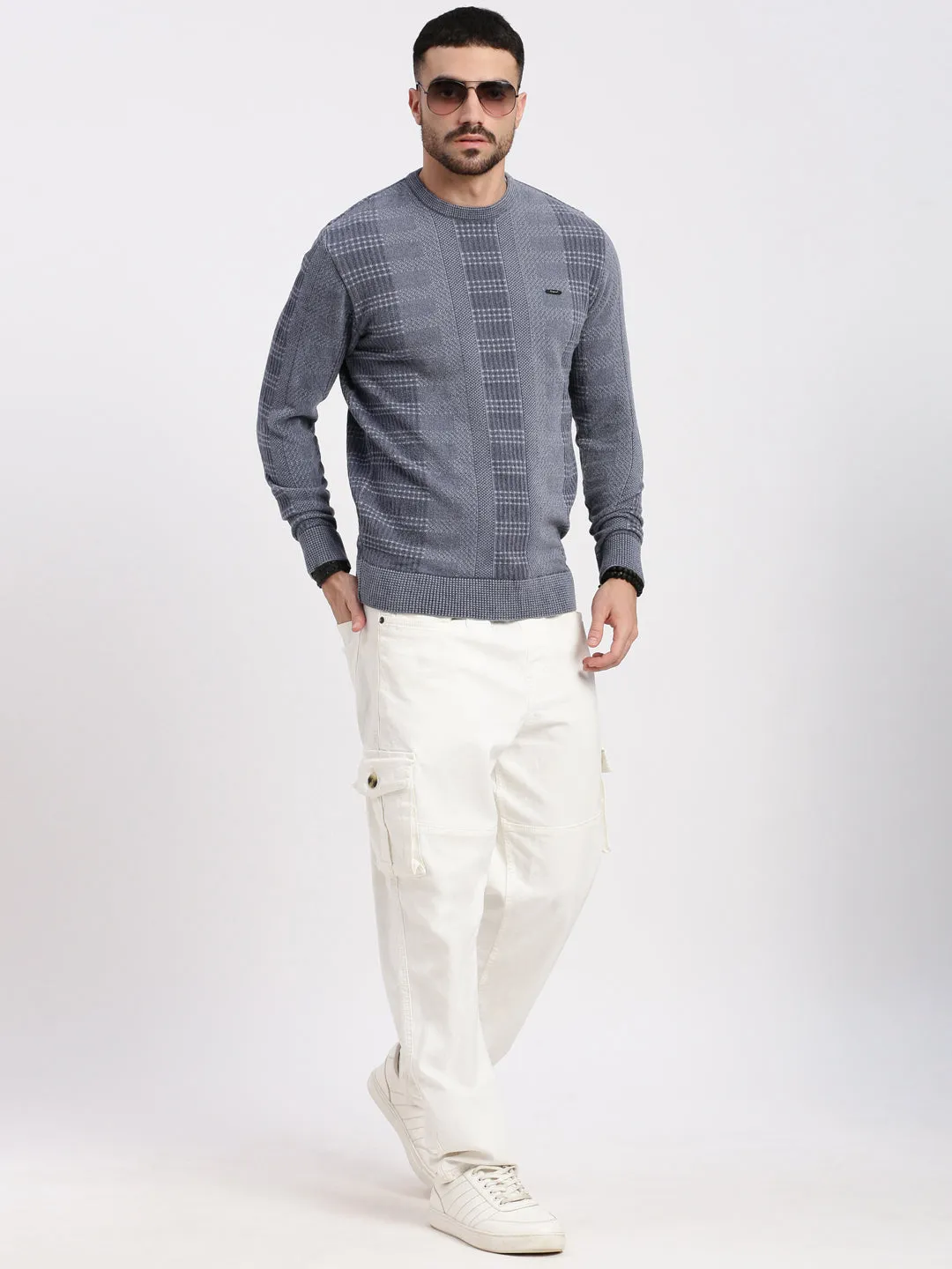 Men Grey Striped Sweater