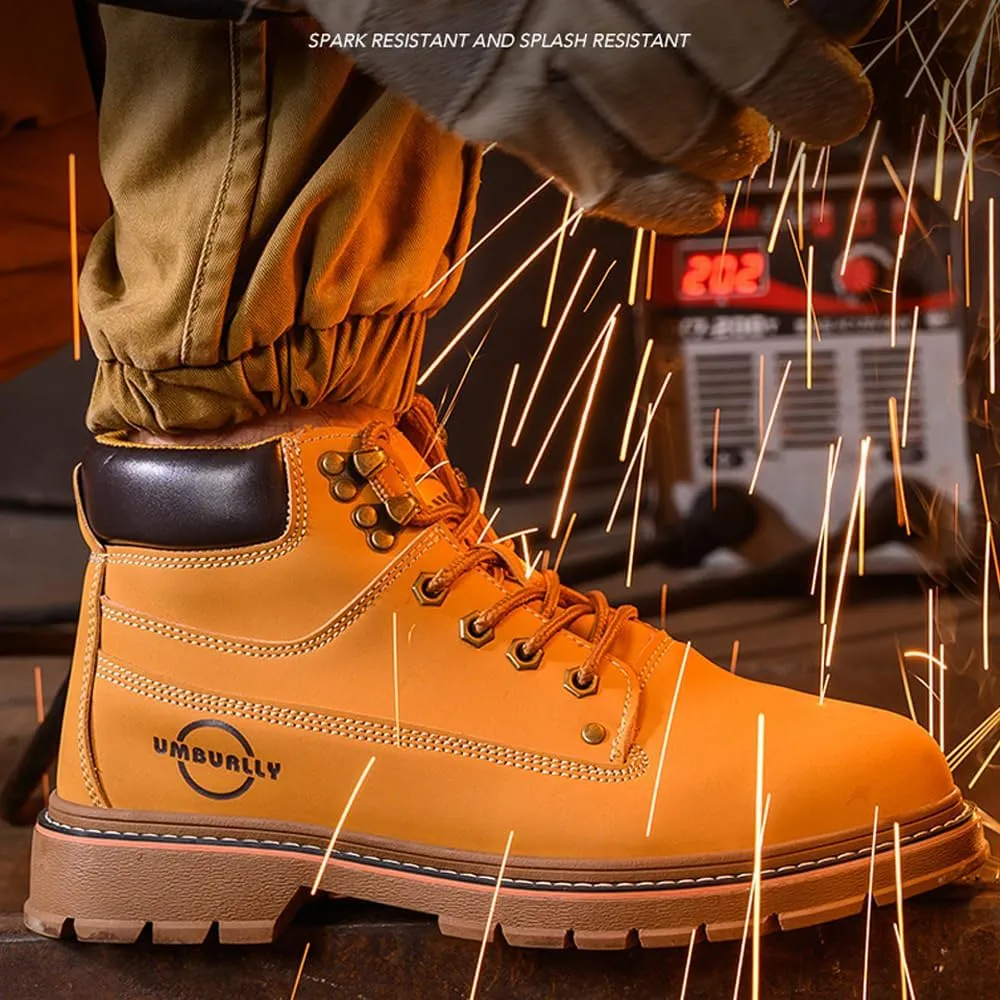 Men's cowhide leather upper steel-toed shoes indestructible puncture-proof work shoes waterproof lightweight and comfortable all-season safety shoes ideal for construction industry
