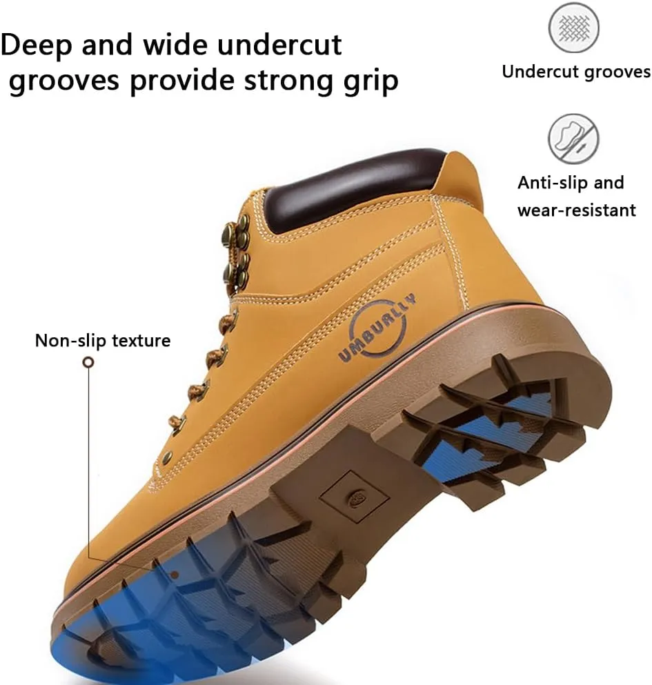 Men's cowhide leather upper steel-toed shoes indestructible puncture-proof work shoes waterproof lightweight and comfortable all-season safety shoes ideal for construction industry