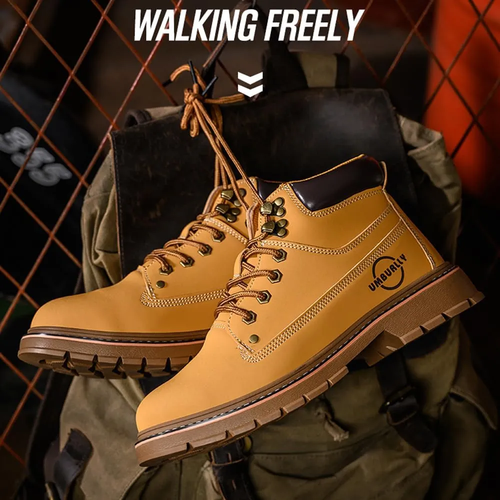 Men's cowhide leather upper steel-toed shoes indestructible puncture-proof work shoes waterproof lightweight and comfortable all-season safety shoes ideal for construction industry