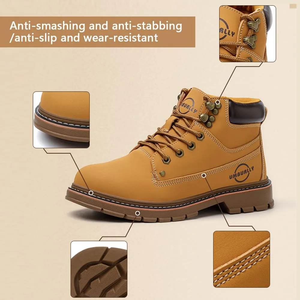 Men's cowhide leather upper steel-toed shoes indestructible puncture-proof work shoes waterproof lightweight and comfortable all-season safety shoes ideal for construction industry
