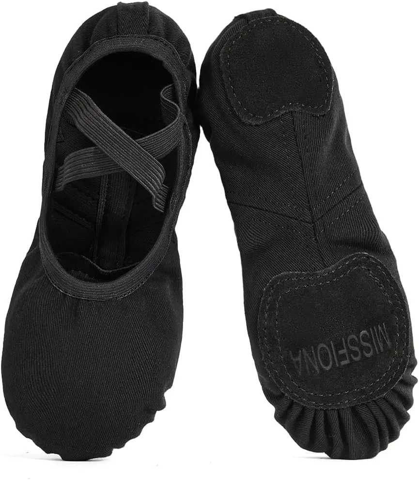 missfiona Ballet Shoes Women Stretch Canvas Performa Dance Slipper Split Sole Dance Flat for Adult