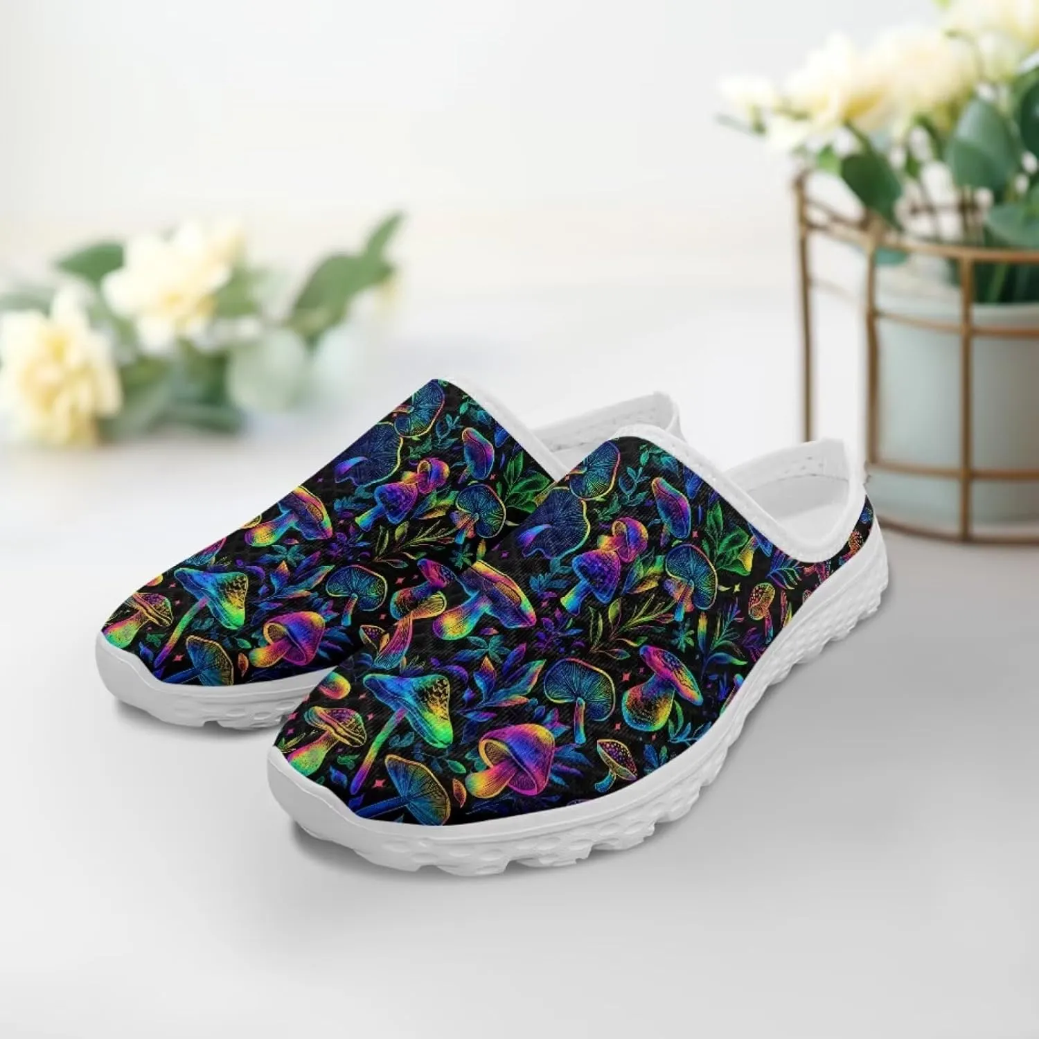 Novelty Mushrooms Women's Slip On Mule Sneakers Anti-Slip Walking Shoes with Elastic Thick Sole for Outdoor Indoor