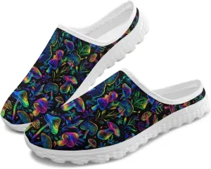 Novelty Mushrooms Women's Slip On Mule Sneakers Anti-Slip Walking Shoes with Elastic Thick Sole for Outdoor Indoor