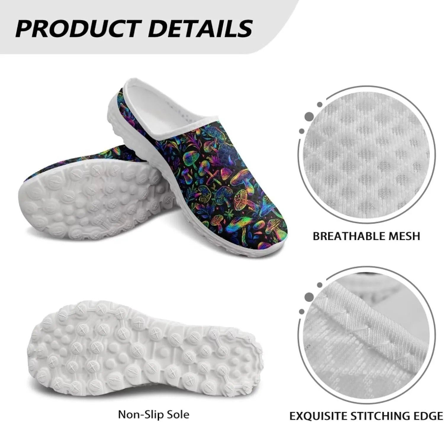 Novelty Mushrooms Women's Slip On Mule Sneakers Anti-Slip Walking Shoes with Elastic Thick Sole for Outdoor Indoor
