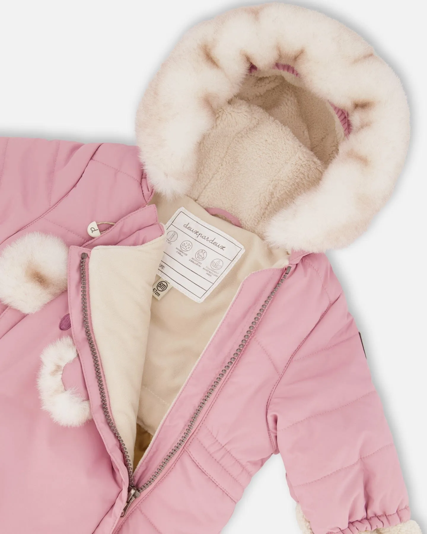 One Piece Baby Bear Face Snowsuit Orchid Designed For Car Seat