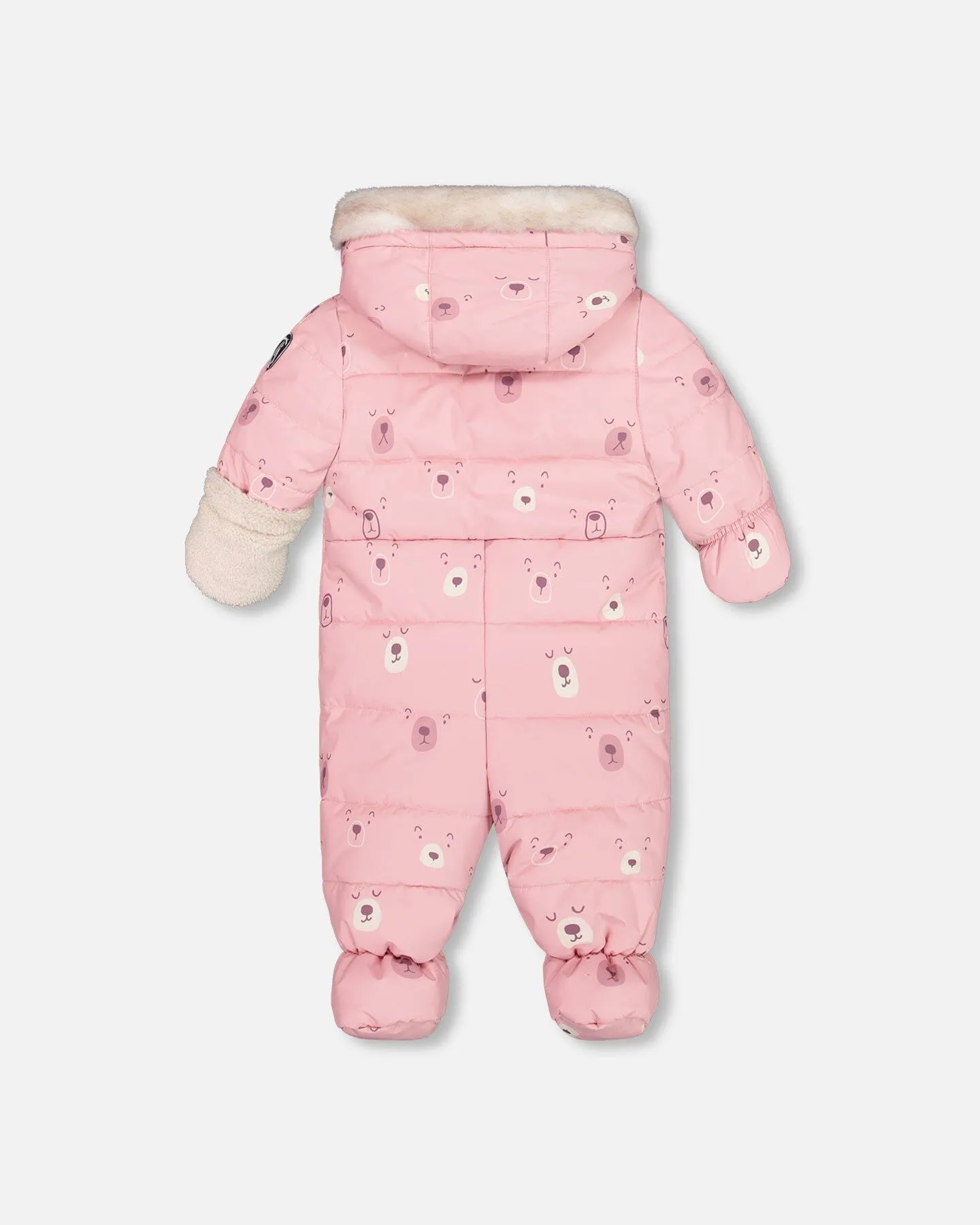 One Piece Baby Snowsuit Pink Bears Designed For Car Seat