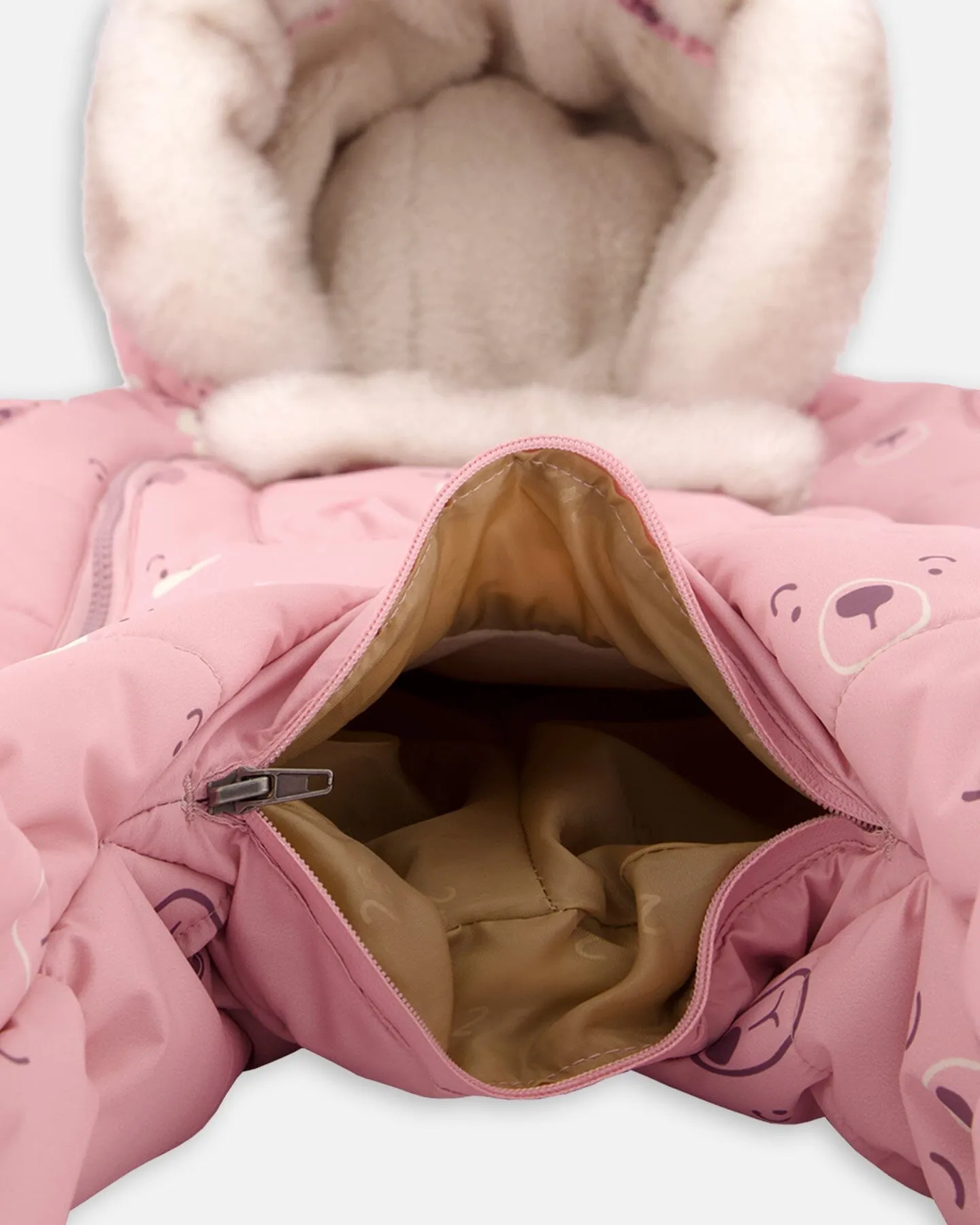 One Piece Baby Snowsuit Pink Bears Designed For Car Seat