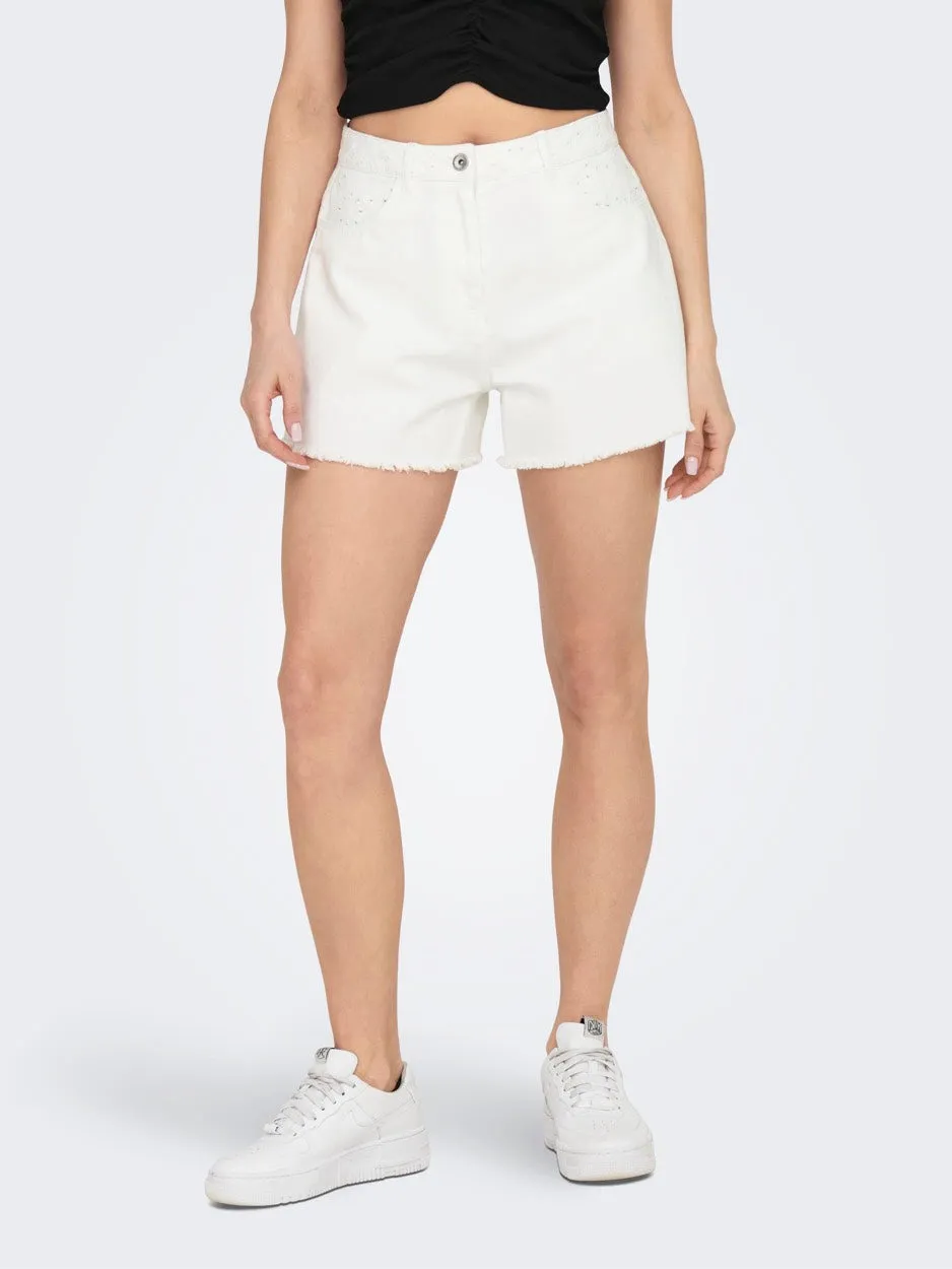 Onlelena Hw Emb Shorts Otw - Wit