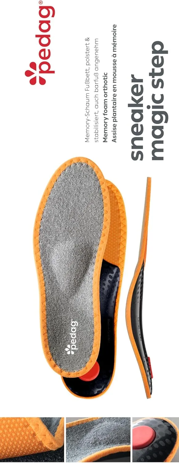 pedag Sneaker Magic Step Athletic Shoe Insoles, Handmade in Germany, Supporting The Ball, Arch and Heel of The Foot, Memory Foam Bed and Terrycloth Top, W12 / M9 / EU 42