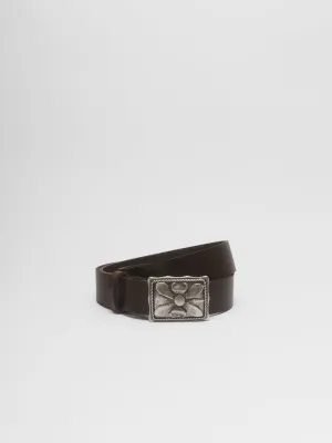 PIECES by The Lair Vintage Italian Buckle Burnished Belt 4 Chestnut XS-XL