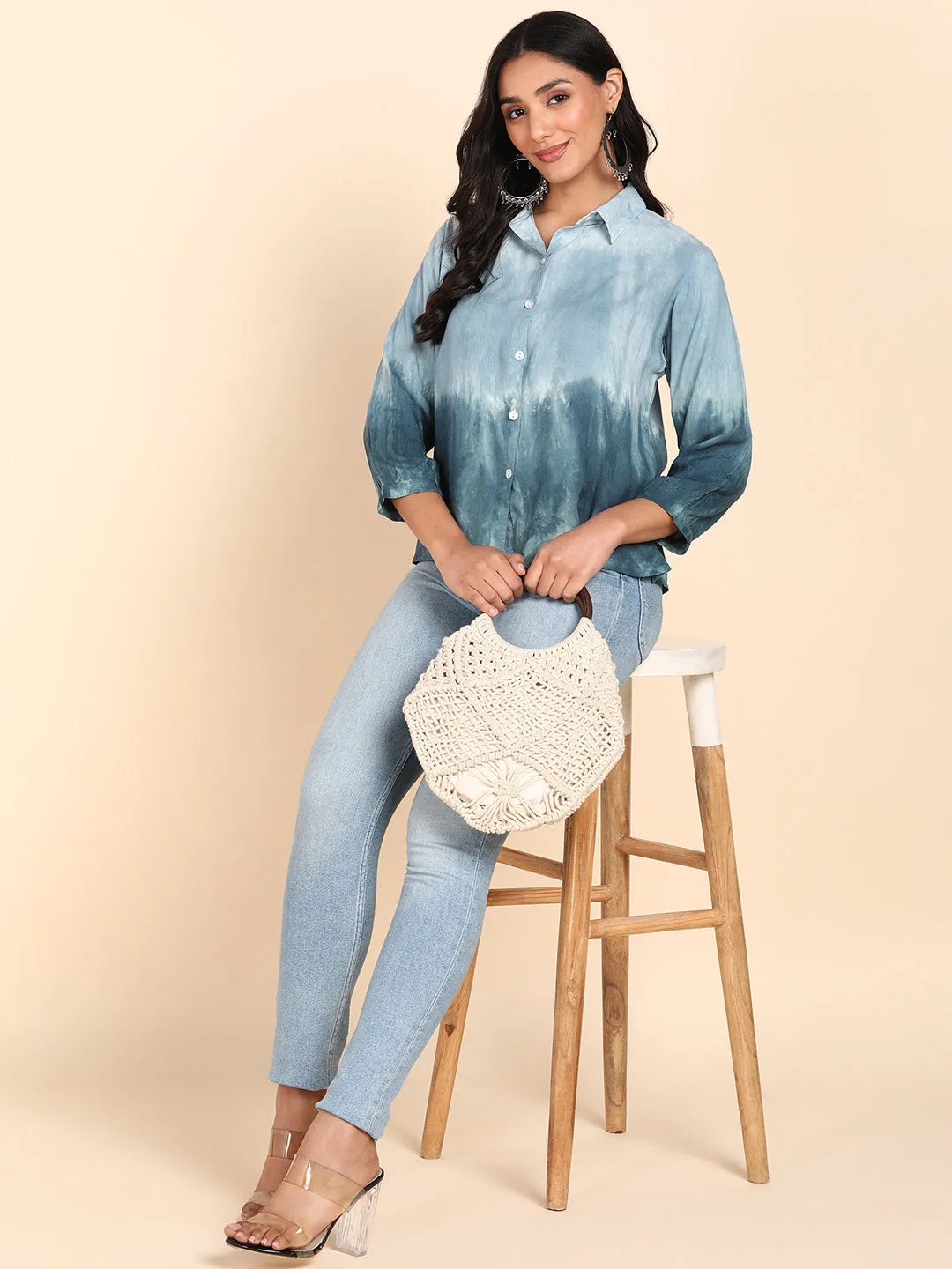 Rayon Tie Dye Loose Fit Green Loose Fit Shirt