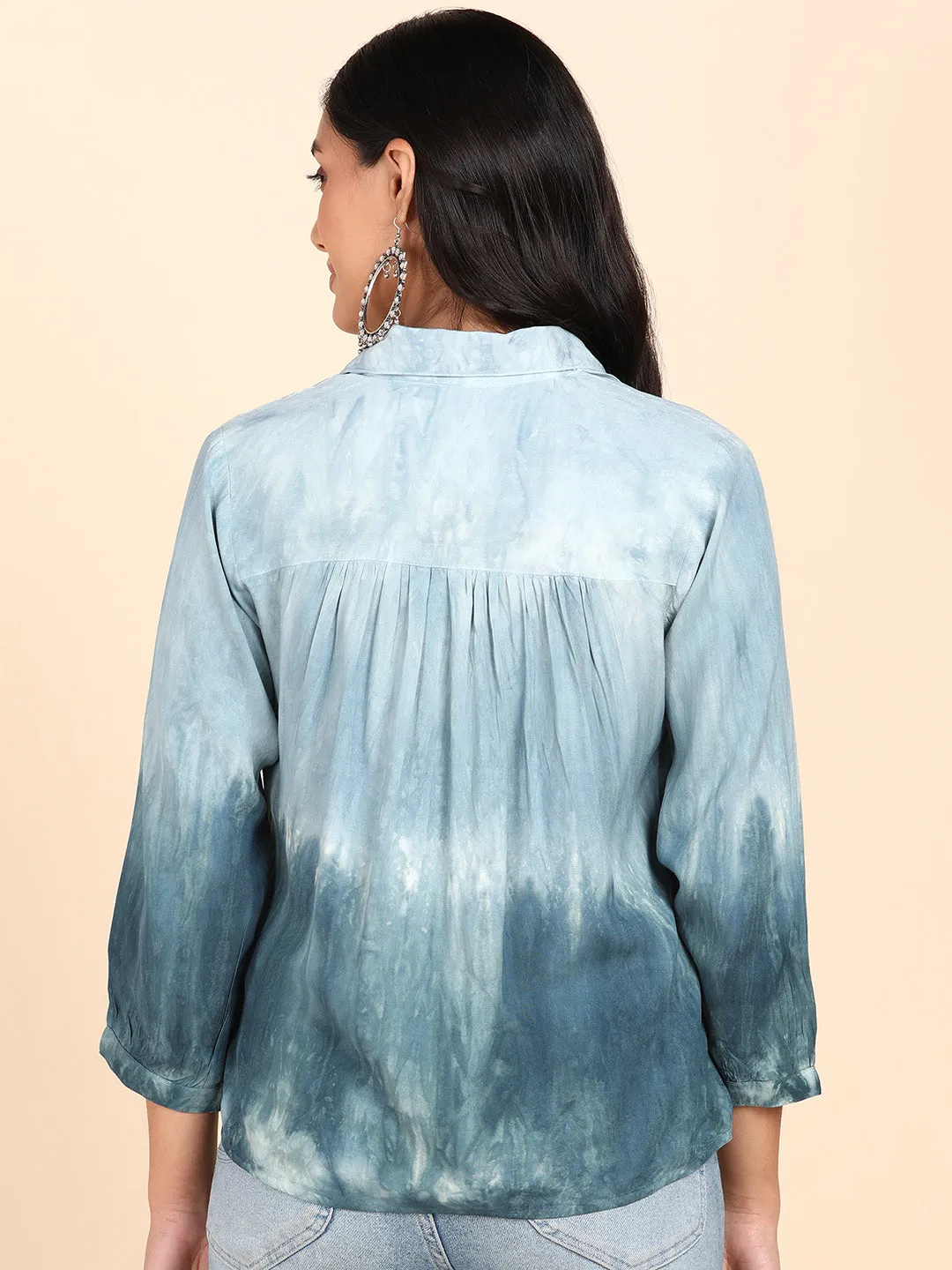 Rayon Tie Dye Loose Fit Green Loose Fit Shirt
