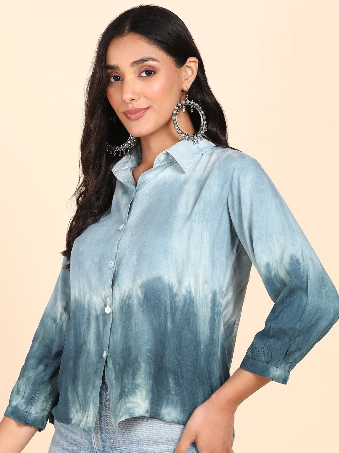 Rayon Tie Dye Loose Fit Green Loose Fit Shirt