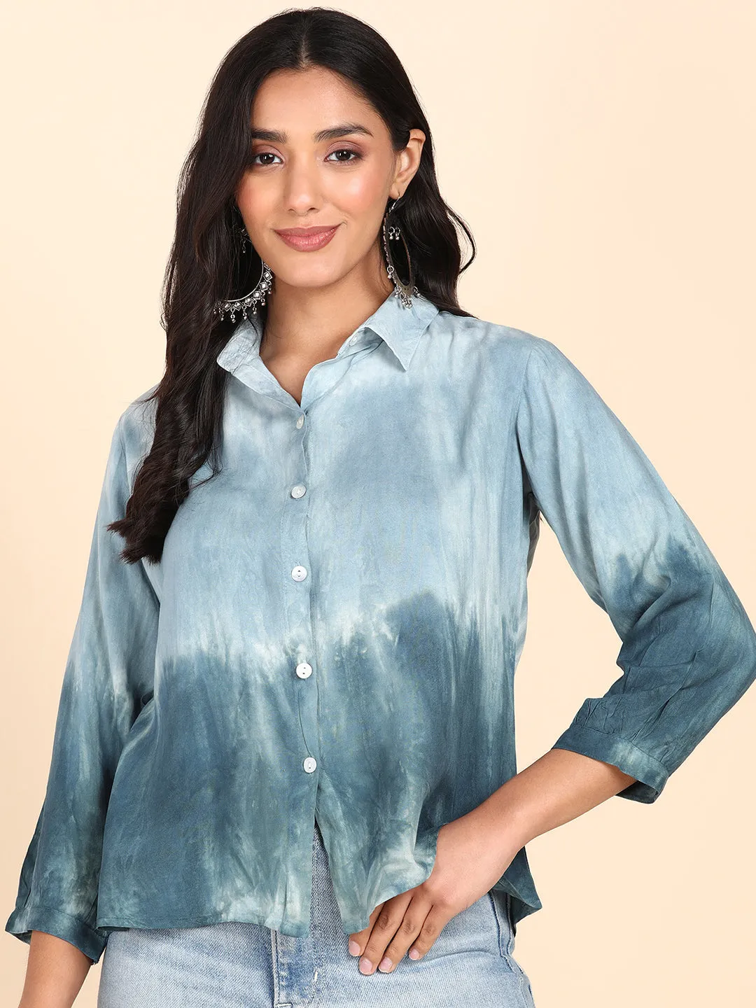Rayon Tie Dye Loose Fit Green Loose Fit Shirt