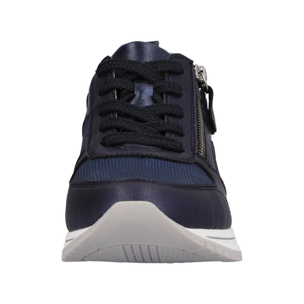 Remonte R3702-14 Ladies Navy Blue Leather & Textile Zip & Lace Trainers
