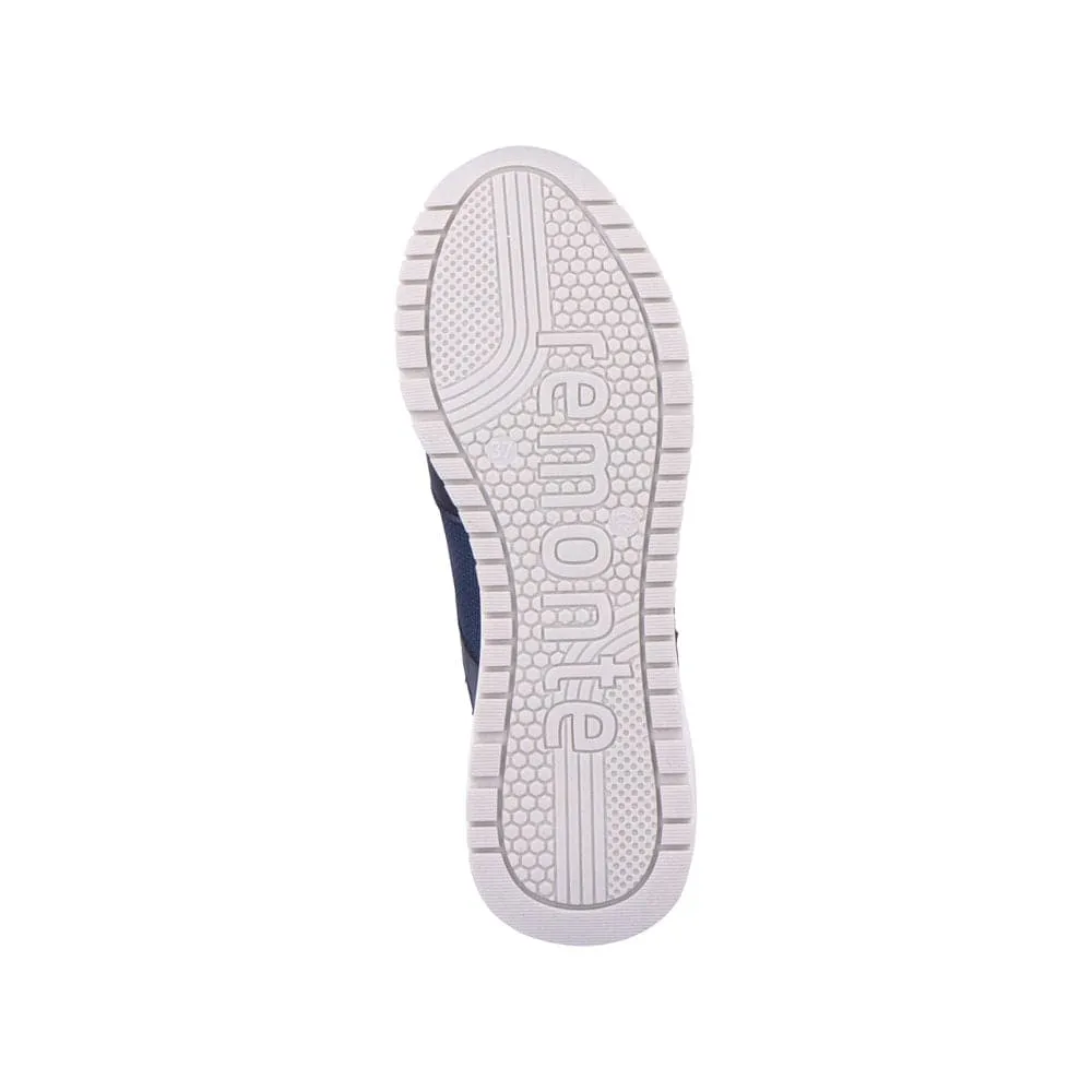 Remonte R3702-14 Ladies Navy Blue Leather & Textile Zip & Lace Trainers