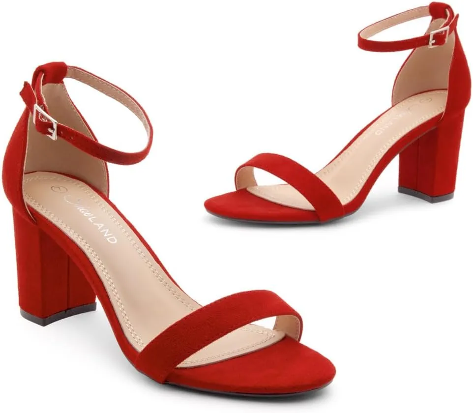 Shoe Land Women's Low Heels - 3-Inch Chunky Block Heeled Sandals with Ankle Strap | Open Toe Short Heels | Comfy Dressy Strappy Sandals for Wedding, Prom, Office