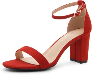 Shoe Land Women's Low Heels - 3-Inch Chunky Block Heeled Sandals with Ankle Strap | Open Toe Short Heels | Comfy Dressy Strappy Sandals for Wedding, Prom, Office