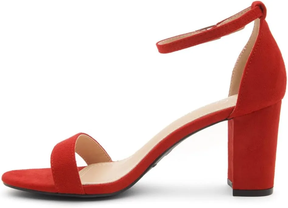 Shoe Land Women's Low Heels - 3-Inch Chunky Block Heeled Sandals with Ankle Strap | Open Toe Short Heels | Comfy Dressy Strappy Sandals for Wedding, Prom, Office