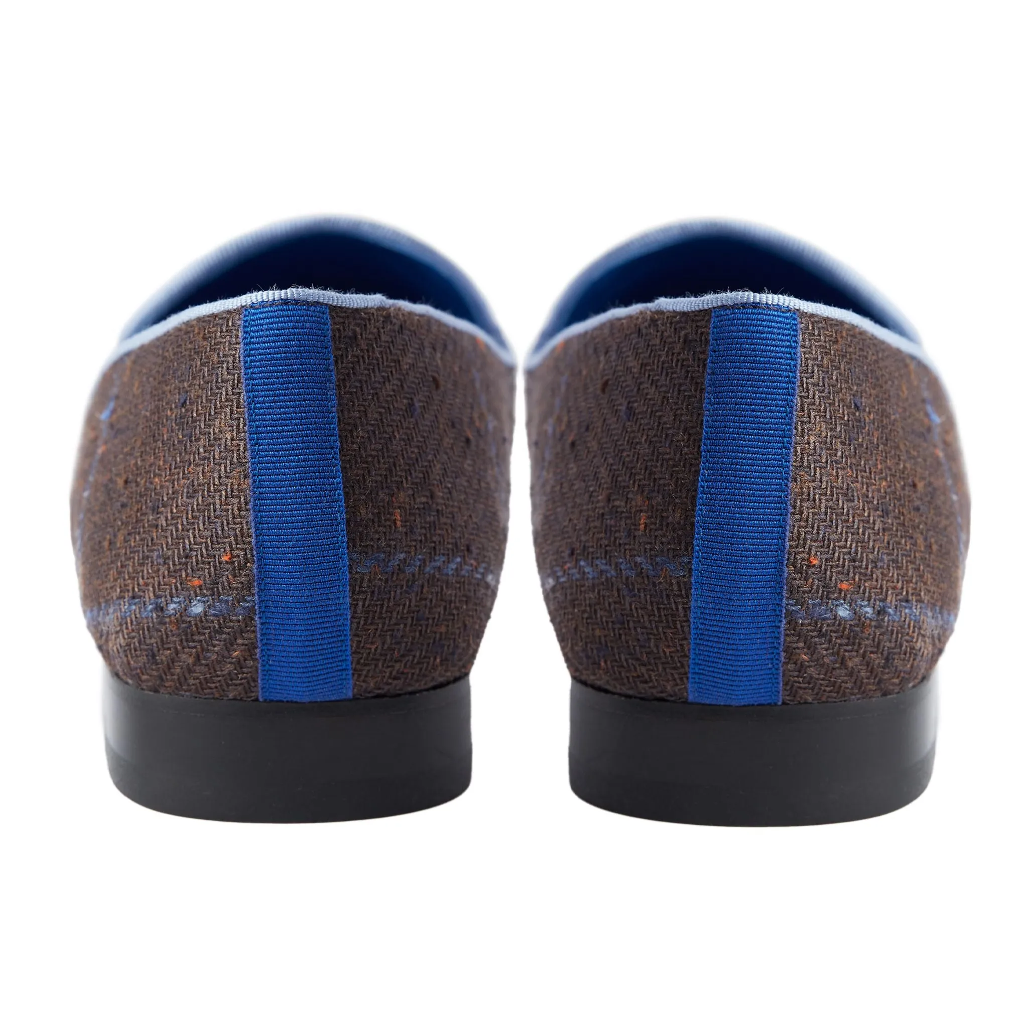 Slipper in Brown Plaid with Blue Logo