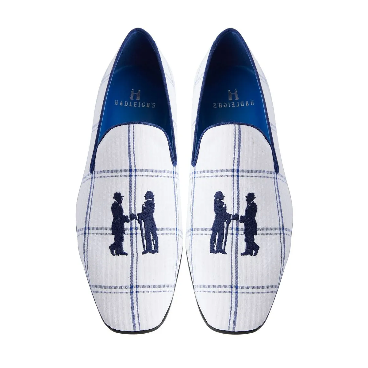 Slipper in White with Blue Plaid