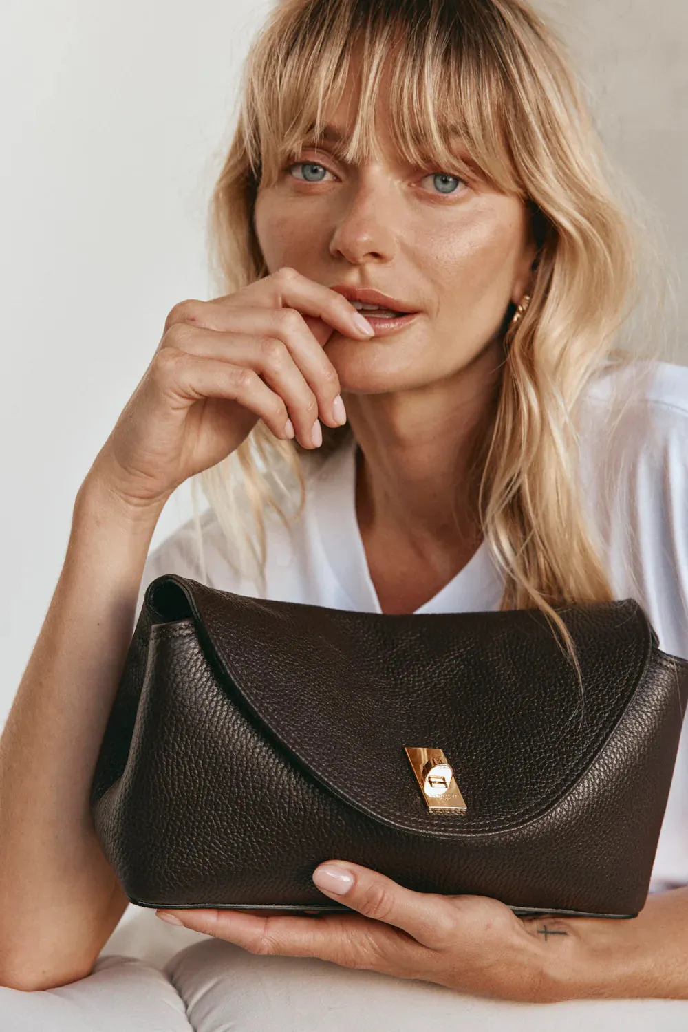Sloane  Leather Convertible Clutch | Dark Chocolate