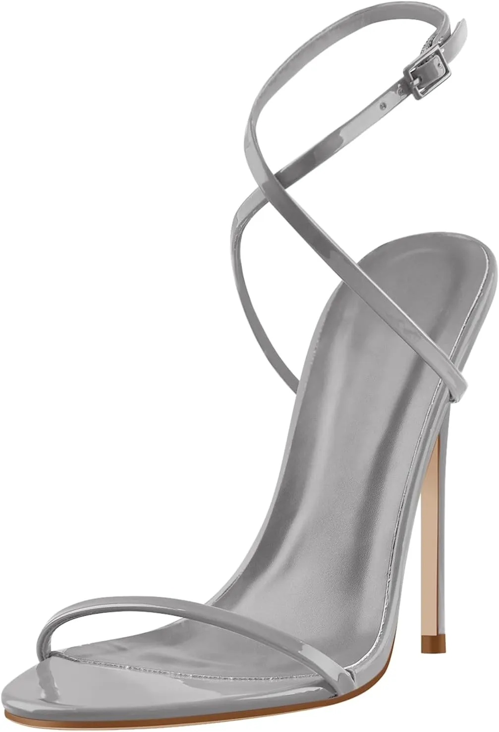 Strappy High Stiletto Heels, Ankle Strap Buckle Heeled Womens Sandals, Sexy Comfort Open Round Toe Heels for Daily Party Dress