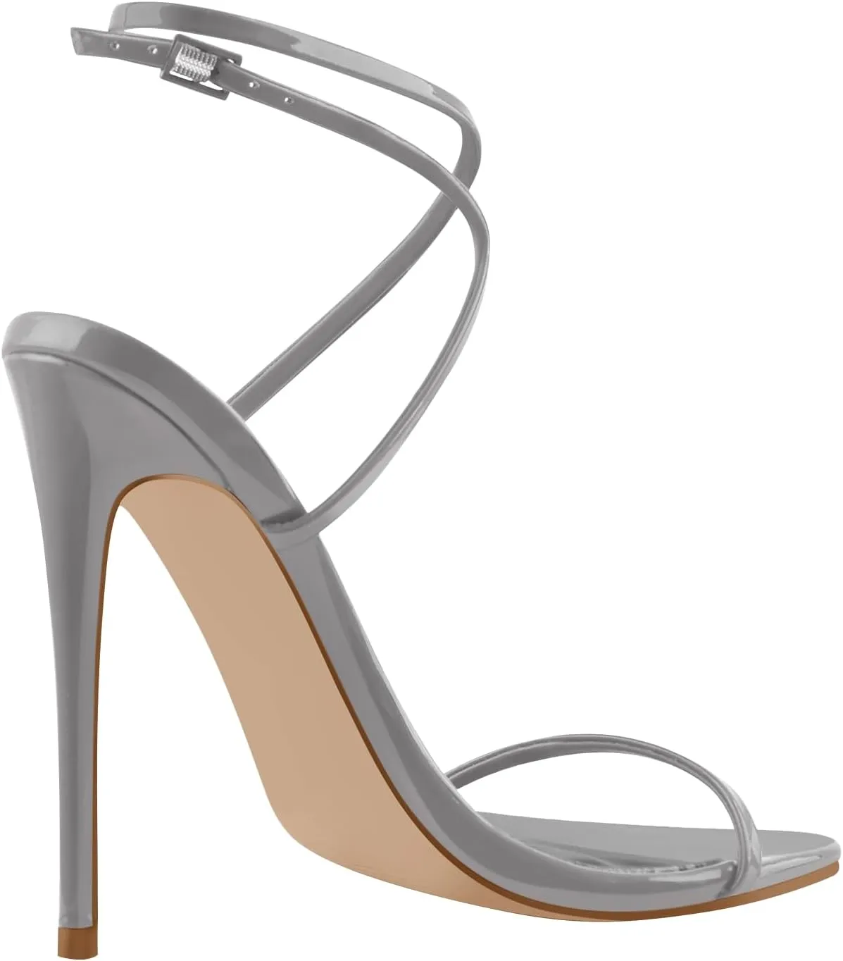 Strappy High Stiletto Heels, Ankle Strap Buckle Heeled Womens Sandals, Sexy Comfort Open Round Toe Heels for Daily Party Dress