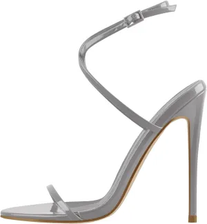 Strappy High Stiletto Heels, Ankle Strap Buckle Heeled Womens Sandals, Sexy Comfort Open Round Toe Heels for Daily Party Dress