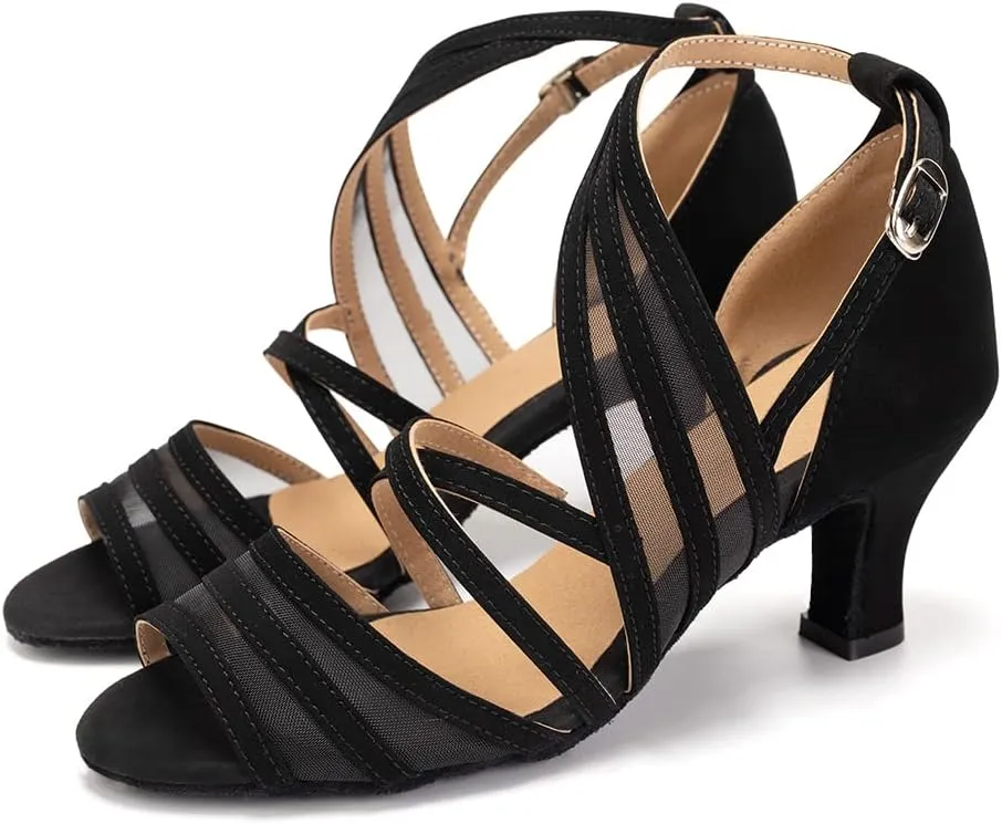 SWDZM Women's Latin Dance Shoes Open Toe Salsa Ballroom Net Yarn Dance Shoes,Model-L300