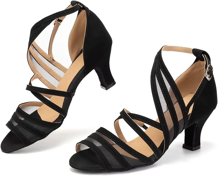 SWDZM Women's Latin Dance Shoes Open Toe Salsa Ballroom Net Yarn Dance Shoes,Model-L300