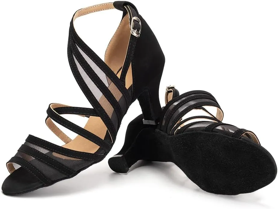 SWDZM Women's Latin Dance Shoes Open Toe Salsa Ballroom Net Yarn Dance Shoes,Model-L300